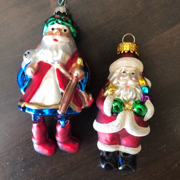2 Glass Vintage Santa Xmas Ornaments